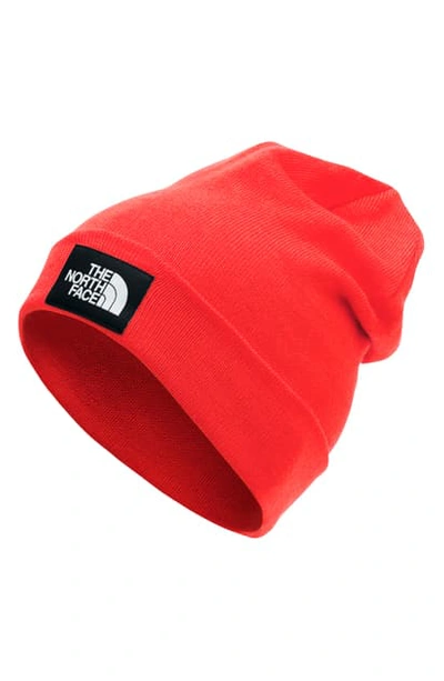 Shop The North Face Dock Worker Recycled Beanie In Fiery Red/ Black
