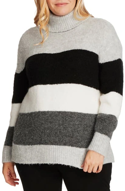 Shop Vince Camuto Colorblock Turtleneck Sweater In Rich Black