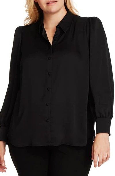 Shop Vince Camuto Hammered Satin Long Sleeve Blouse In Rich Black