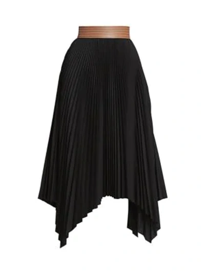 Shop Loewe Leather-trimmed Pleated Midi Skirt In Black Tan
