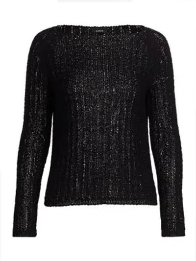 Shop Akris Ribbon Knit Boatneck Sweater In Black