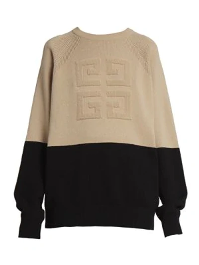 Shop Givenchy Bi-color Intarsia Cashmere Knit Sweater In Black Tan