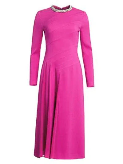 Shop Escada Dahnisa Jeweled Neck Midi Dress In Shocking Pink