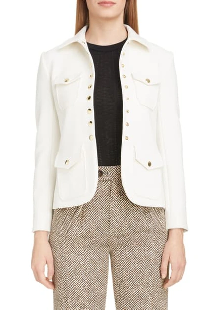 Shop Chloé Snap Detail Wool Blend Jacket In Whisper White