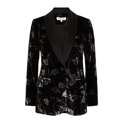 Shop Diane Von Furstenberg Tommy Floral-print Velvet Blazer In Black