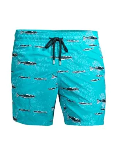 Shop Vilebrequin Mistral Fish-print Swim Trunks In Blue