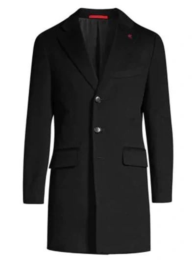 Shop Isaia Men's Colorado Classic-fit Wool Topcoat In Black