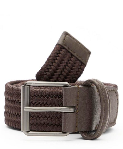Shop Anderson's Slim Leather-trimmed Elasticated Woven Belt In Brown