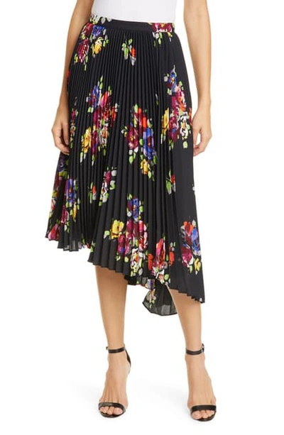 Shop Kate Spade Rare Roses Asymmetrical Pleated Skirt In Black