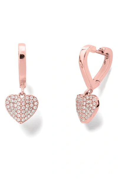 Shop Kate Spade Heart To Heart Pave Huggie Hoop Earrings In Clear/ Rose Gold