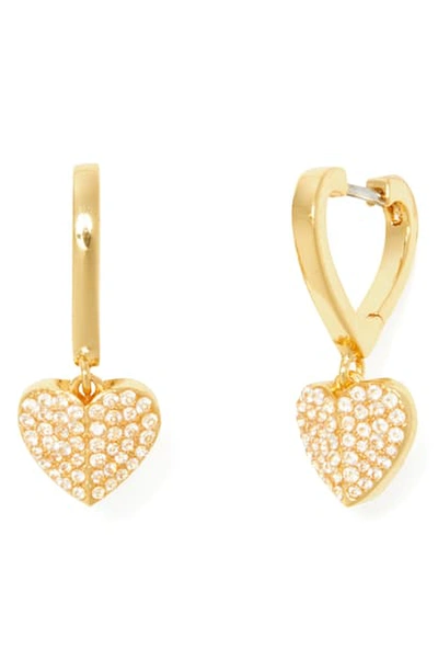 Shop Kate Spade Heart To Heart Pave Huggie Hoop Earrings In Clear/ Gold