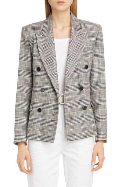 Shop Isabel Marant Plaid Linen & Silk Blend Double Breasted Jacket In Yellow/ Grey