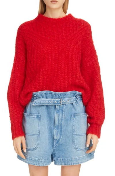 Shop Isabel Marant Blouson Sleeve Mohair & Wool Blend Sweater In Red