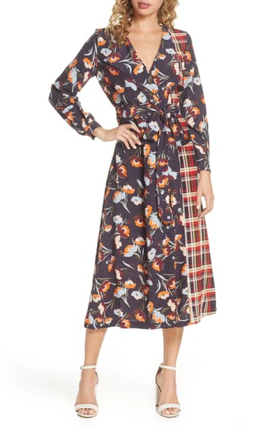 Shop French Connection Anneli Mixed Print Long Sleeve Dress In Utility Blue Multi