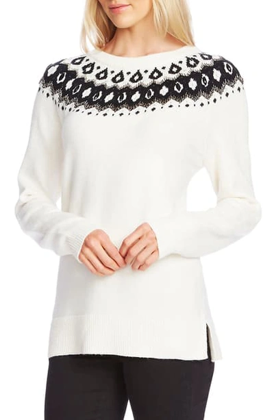 Shop Vince Camuto Beaded Fair Isle Sweater In Antique White