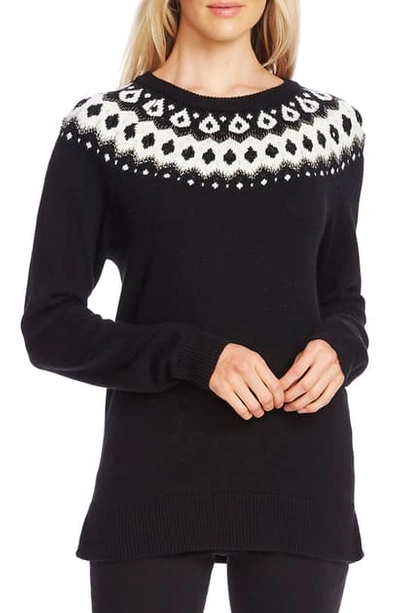 Shop Vince Camuto Beaded Fair Isle Sweater In Rich Black