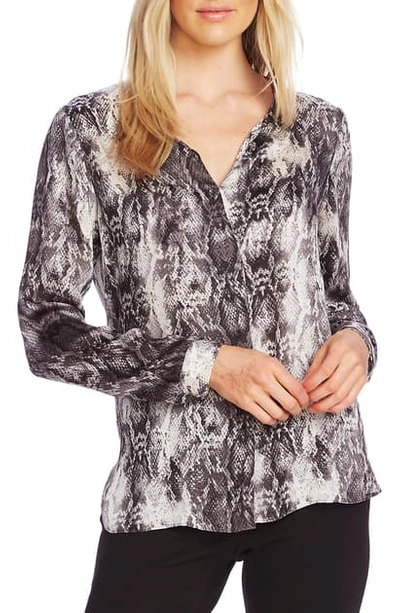 Shop Vince Camuto Snake Print Split Neck Blouse In Rich Black