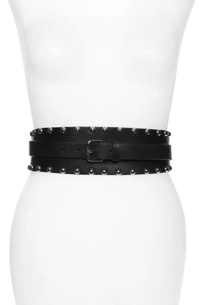 Shop Allsaints Double Wrap Studded Edge Leather Belt In Black/ Shiny Nickel