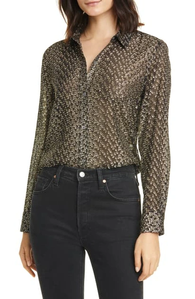 Shop Equipment Leema Metallic Silk Blouse In Black Gold