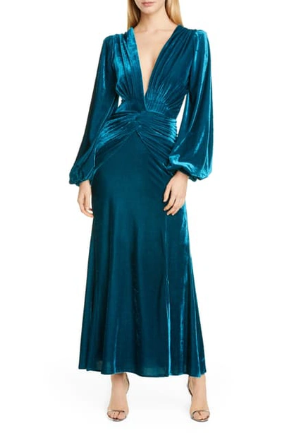 Shop Patbo Long Sleeve Velvet Gown In Azure