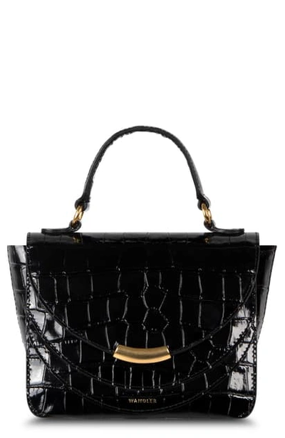 Shop Wandler Mini Luna Arch Croc Embossed Leather Shoulder Bag In Black