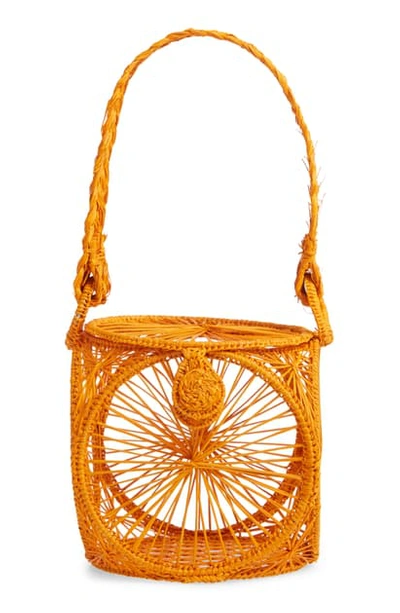 Shop Kaanas Lorica Woven Lantern Top Handle Bag In Marigold