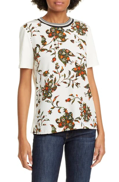 Shop Tory Burch Floral Print Cotton Tee In New Ivory