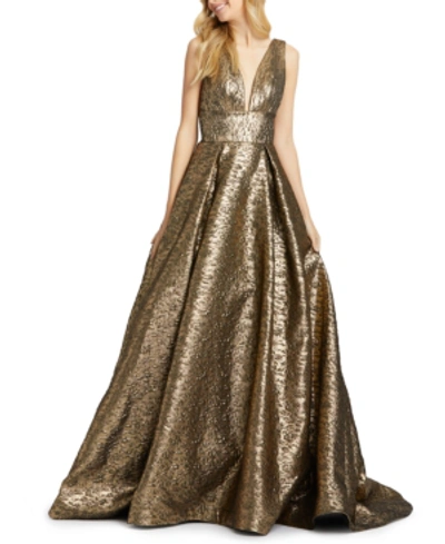 Shop Mac Duggal Plunging V Gown In Gold