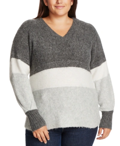 Shop 1.state Trendy Plus Size Colorblocked Sweater In Medium Heather Grey