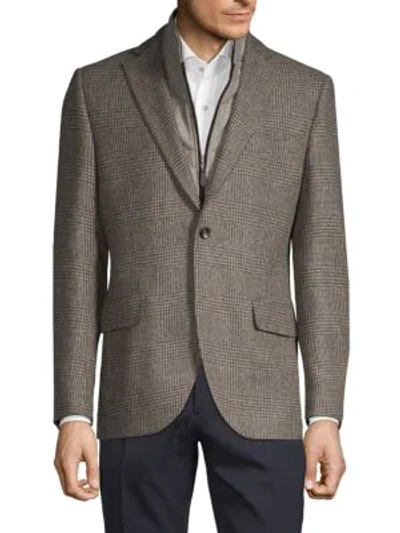 Shop Lubiam Standard-fit Plaid Wool Sportcoat In Brown