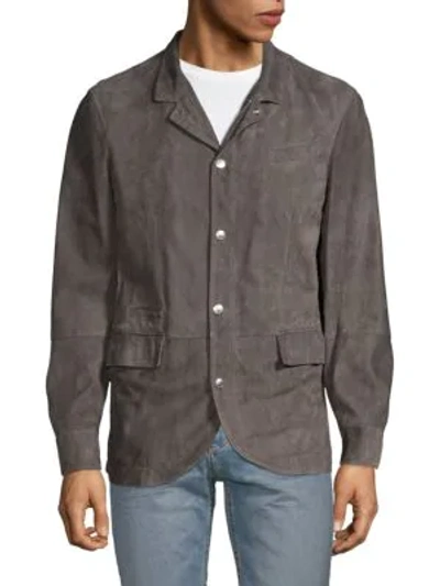 Shop Brunello Cucinelli Notch Suede Jacket In Grey