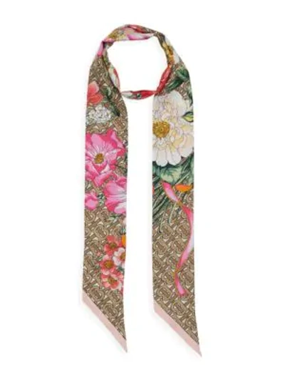 Shop Burberry Archive Floral & Monogram Print Silk Scarf In Beige