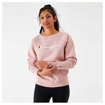 Shop Champion Women's Powerblend Script Logo Crew Sweatshirt In Pink