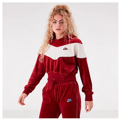 Nike Women's Sportswear Velour Heritage Pullover Hoodie In Red | ModeSens