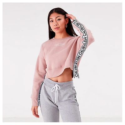 Shop Calvin Klein Women's Tape Crop Crew Sweatshirt In Pink