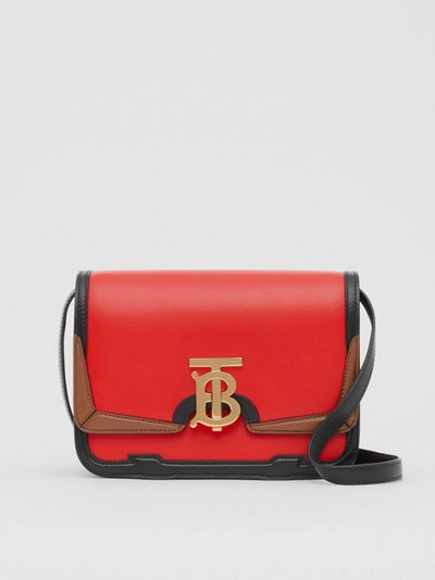 Shop Burberry Small Appliqué Leather Tb Bag In Bright Red