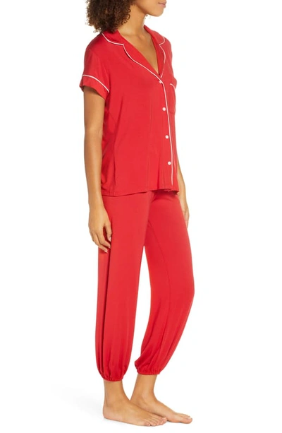 Shop Eberjey Gisele Crop Pajamas In Haute Red/ivory
