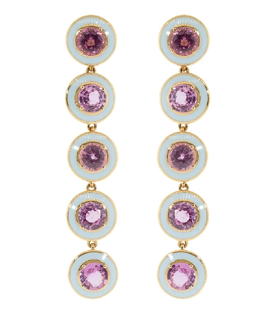 Shop Selim Mouzannar Pink Sapphire And Blue Enamel Drop Earrings In Rosegold