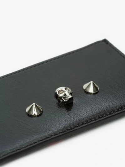 Shop Alexander Mcqueen Skull And Stud Zipped Card Holder In Black/red