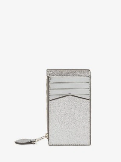 Shop Alexander Mcqueen Skull And Stud Zipper Cardholder In Silver