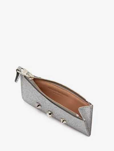 Shop Alexander Mcqueen Skull And Stud Zipper Cardholder In Silver