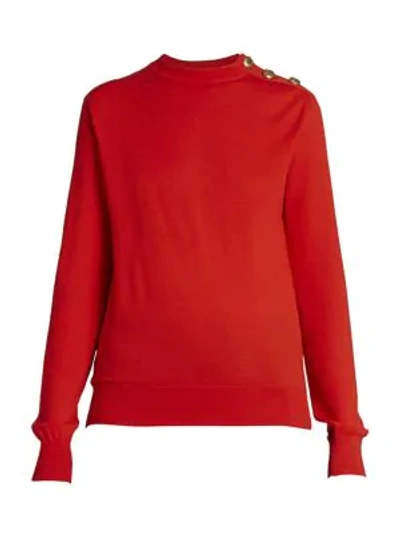 Shop Givenchy Button-trimmed Wool & Silk Sweater In Red