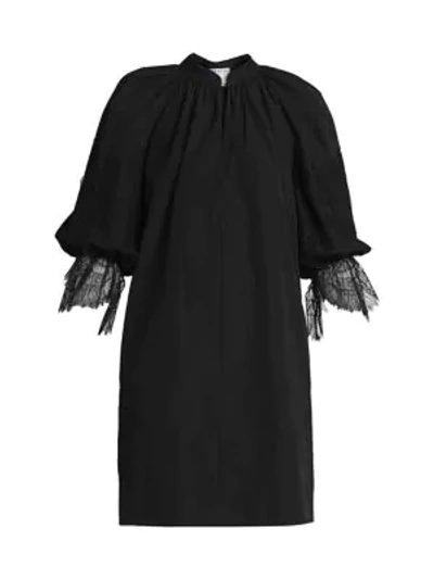 Shop Givenchy Lace-trim Puff-sleeve Cotton Dress In Black