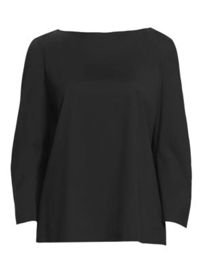 Shop Lafayette 148 June Ruched-sleeve Blouse In Black