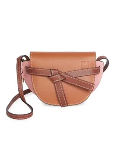 Shop Loewe Mini Gate Leather Saddle Bag In Tan