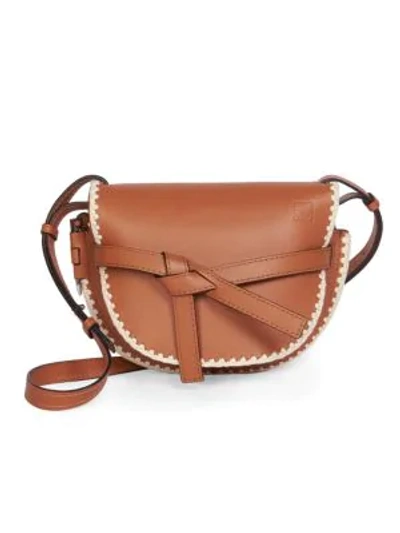 Shop Loewe Small Gate Crochet Leather Saddle Bag In Tan