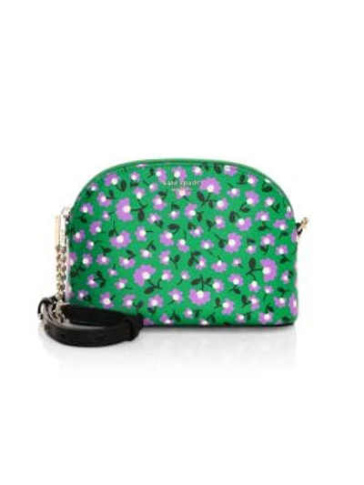 Shop Kate Spade Small Spencer Party Floral Dome Leather Crossbody Bag In Green