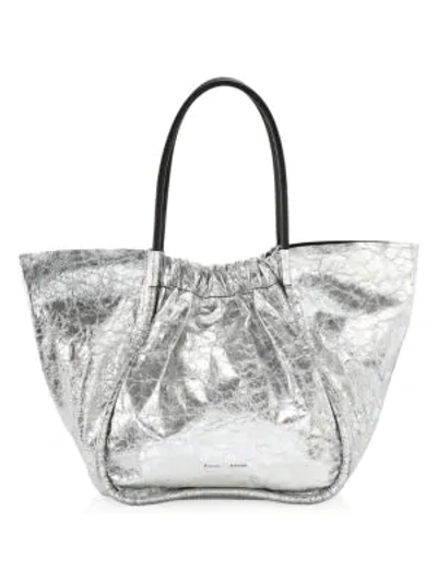 Shop Proenza Schouler Extra-large Ruched Metallic Leather Tote In Silver