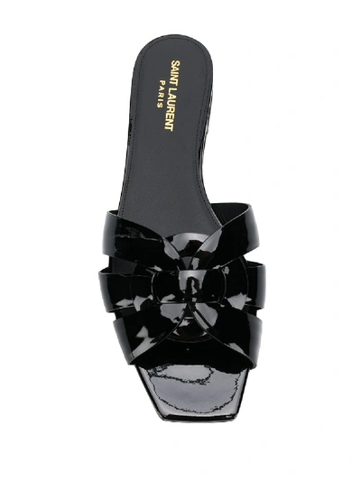 Shop Saint Laurent Nu Pieds Leather Slippers In Black