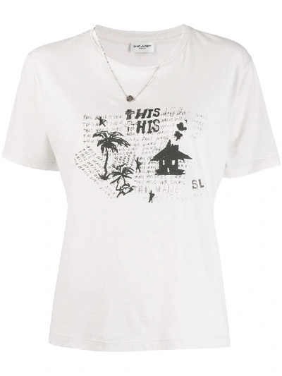 Shop Saint Laurent Cotton T-shirt In Beige